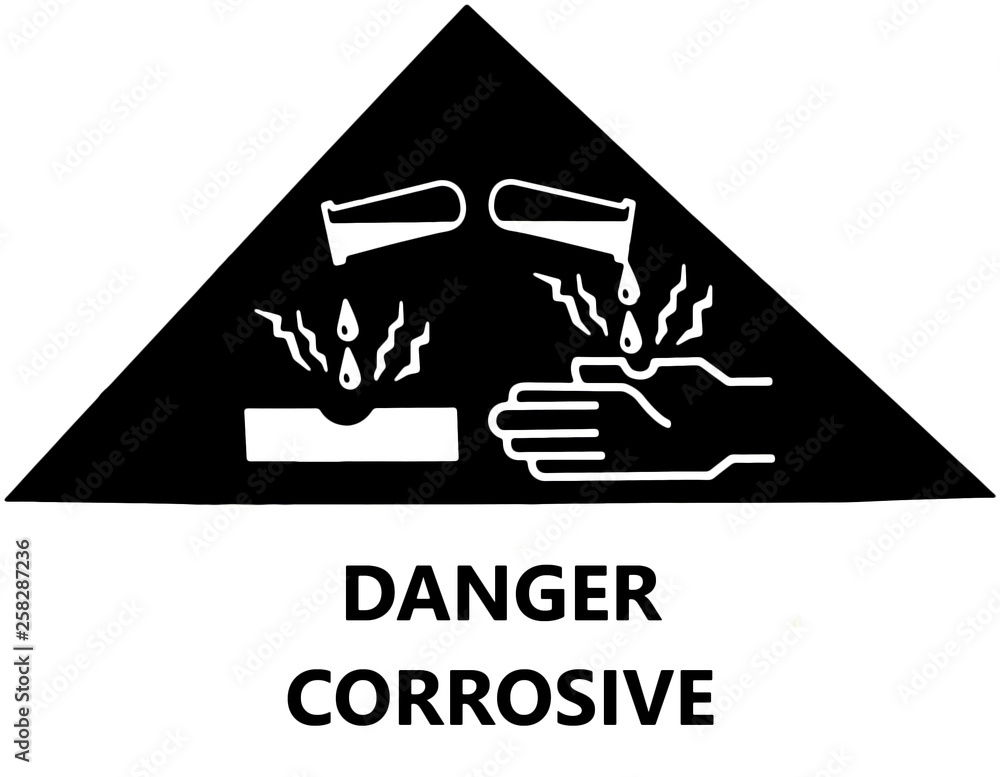 Warning sign, corrosive chemical substances. Warning sign, corrosive chemical substances.