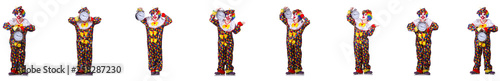 Funny male clown with alarm-clock
