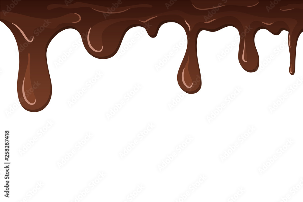 Dripping chocolate. Drips chocolate, isolated white background. Melt fluid sweet dessert. Tasty splash liquid, realistic 3D design. Brown delicious cream. Flowing trickle streams. Vector illustration Dripping chocolate. Drips chocolate, isolated white background. Melt fluid sweet dessert. Tasty splash liquid, realistic 3D design. Brown delicious cream. Flowing trickle streams. Vector illustration