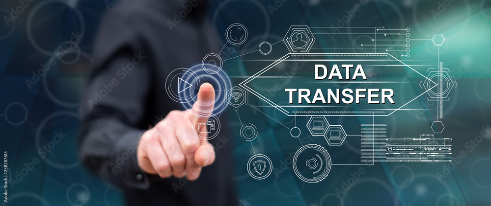 Man touching a data transfer concept Man touching a data transfer concept
