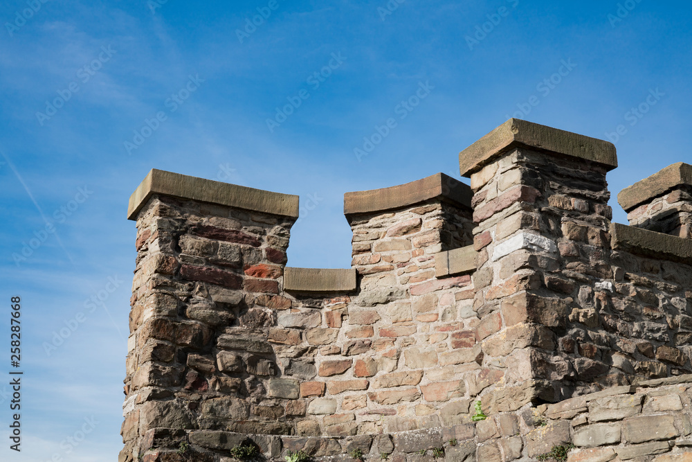 detail of battlements  of city wall in fortified city Maastricht, The Netherlands