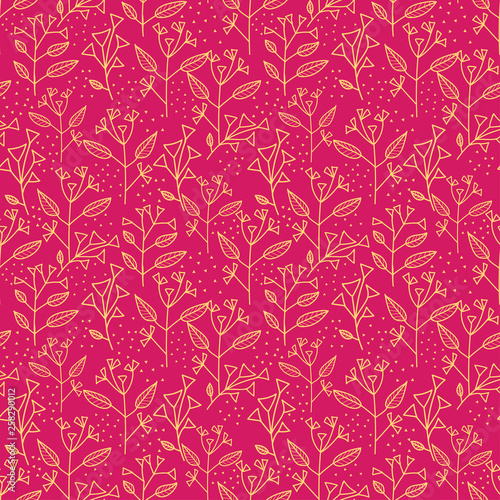  ornament and light brown geometric figures on a dark pink color