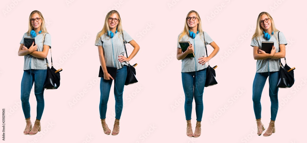 Fototapeta premium Set of student young blonde girl