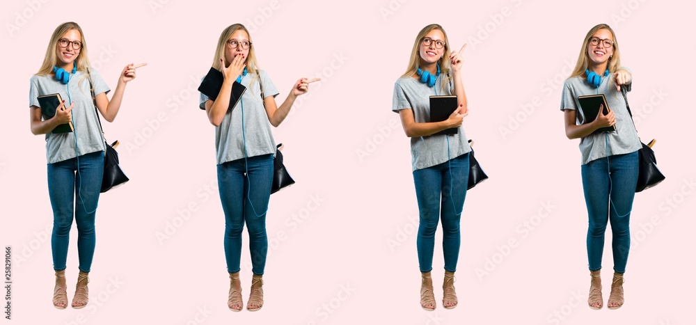 Obraz premium Set of student young blonde girl