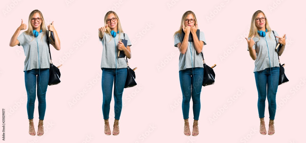 Fototapeta premium Set of student young blonde girl