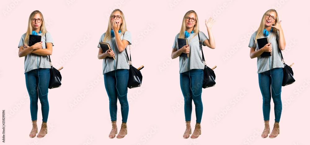 Obraz premium Set of student young blonde girl