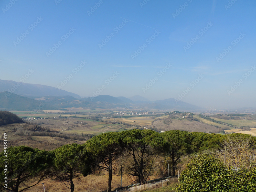 View of the Umbrian country from Civitella Benazzone, a village near Perugia, Italy.