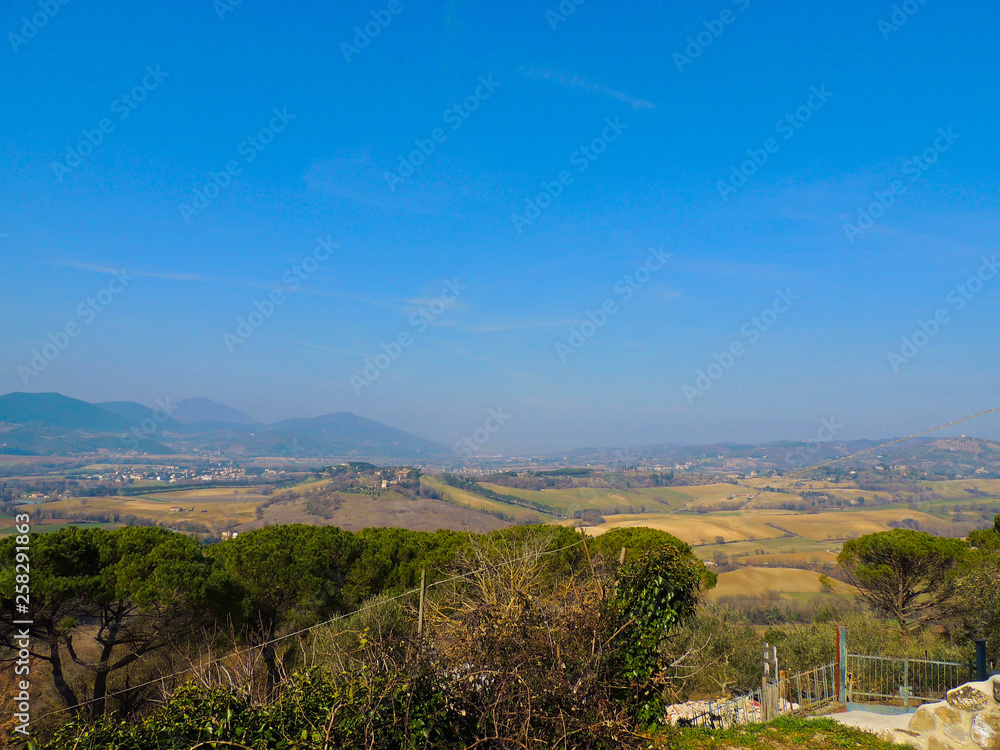 Naklejka premium Landscape of the Umbrian country from Civitella Benazzone, a small medieval village near Perugia, Umbria, Italy.