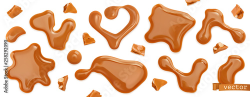 Caramel drops. 3d realistic vector set