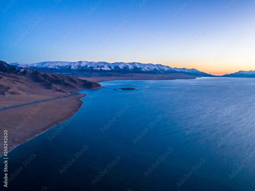 sunset scenery of Sayram Lake Lake Xinjiang China sunset scenery of Sayram Lake Lake Xinjiang China