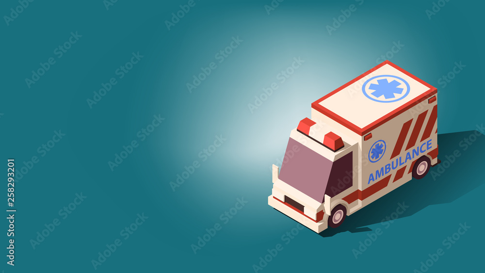 Fototapeta premium Ambulance Car or Emergency Medical Service. Isometric Vector Illustration.