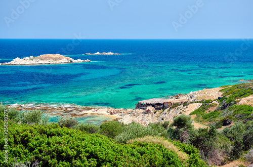 Beautiful beach and rocky coastline landscape in Greece © haveseen