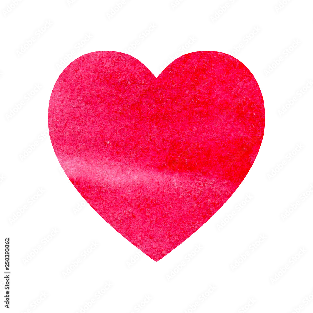 Watercolor red pink heart. Isolated design element. Valentine day card, love feelings. 