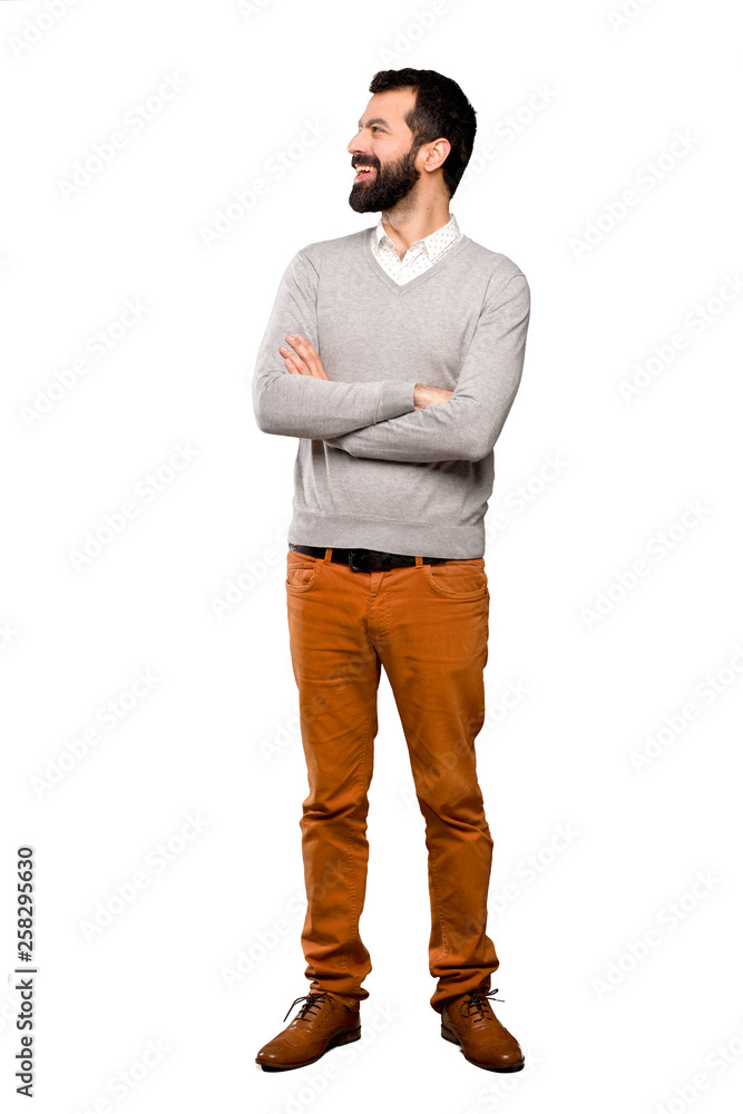 Fototapeta premium Handsome man happy and smiling over isolated white background