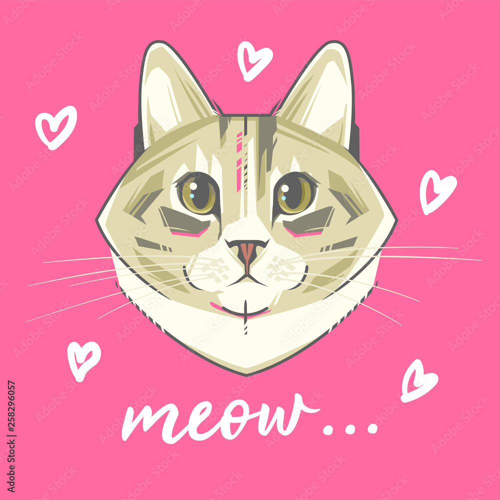 Cute cat vector design. Meow slogan. Animal print. Cute cat vector design. Meow slogan. Animal print.