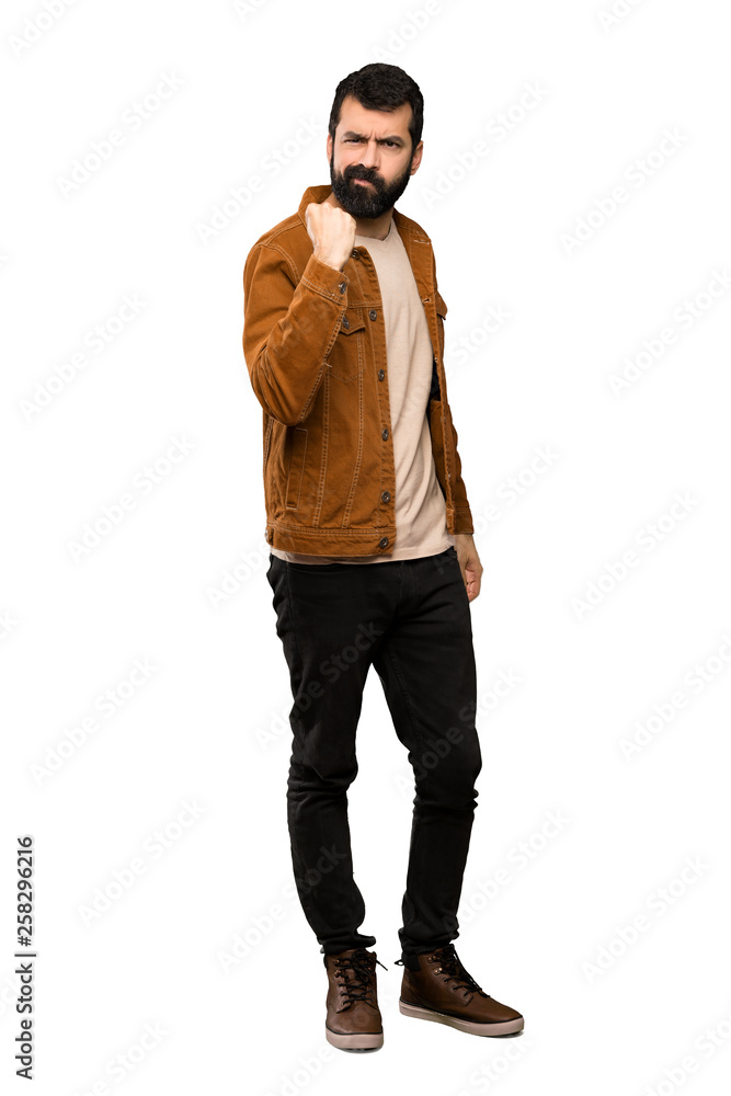 Handsome man with beard with angry gesture over isolated white background Handsome man with beard with angry gesture over isolated white background
