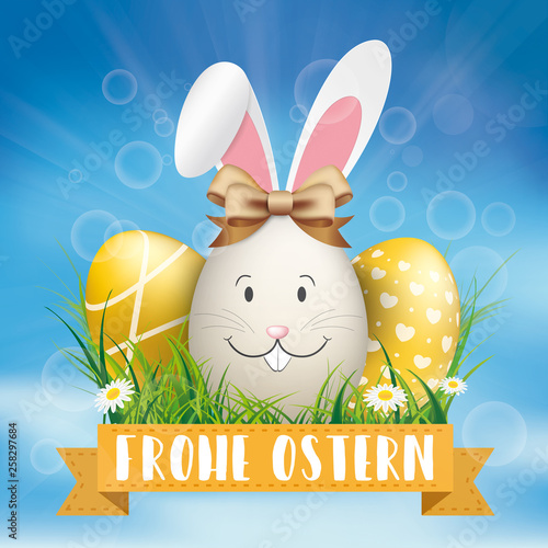 Frohe Ostern Cover mit Ostereiern und Osterhasen