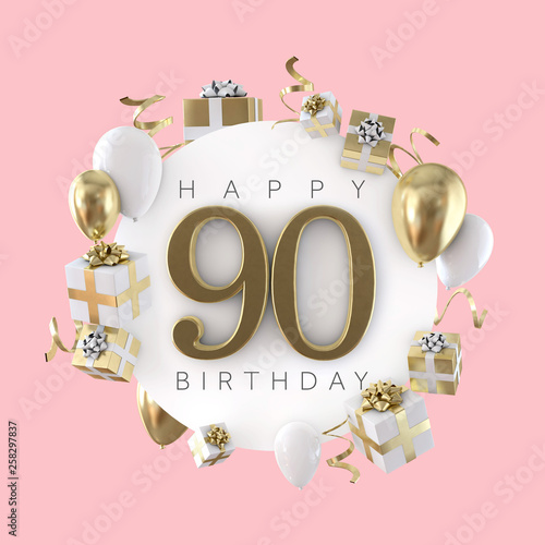 Photography Happy 90th birthday party composition with balloons and presents