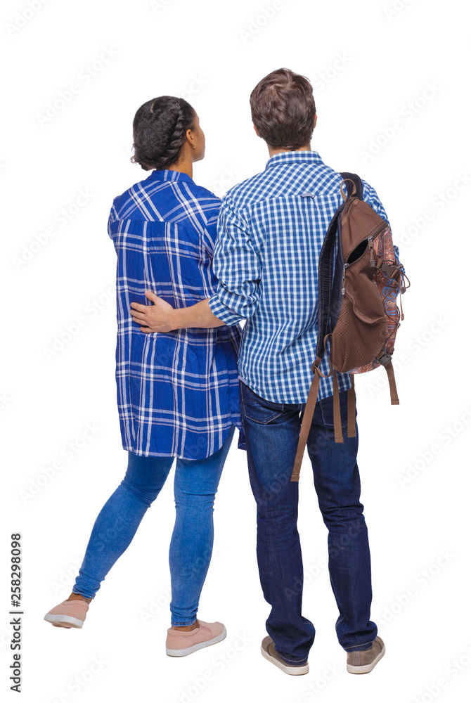 Back view of the interracial couple. Back view of the interracial couple.