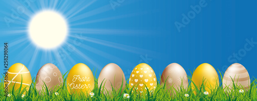 Frohe Ostern Banner mit goldenen Ostereiern