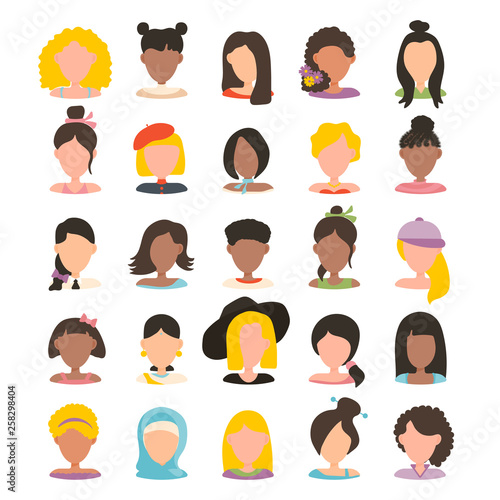 User avatar profile picture icon set including female. Vector illustration in flat design people characters.