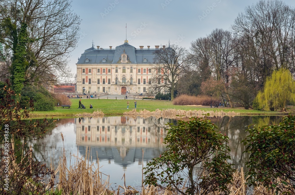 Beautiful historic castle in Pszczyna, Poland. Neo baroque castle in a beautiful park.