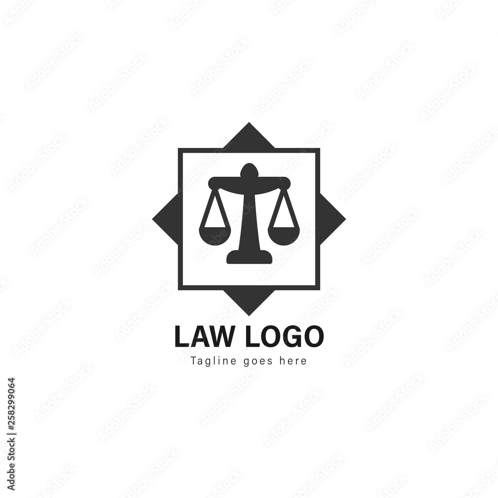Law logo template design. Law logo with modern frame vector design Law logo template design. Law logo with modern frame vector design