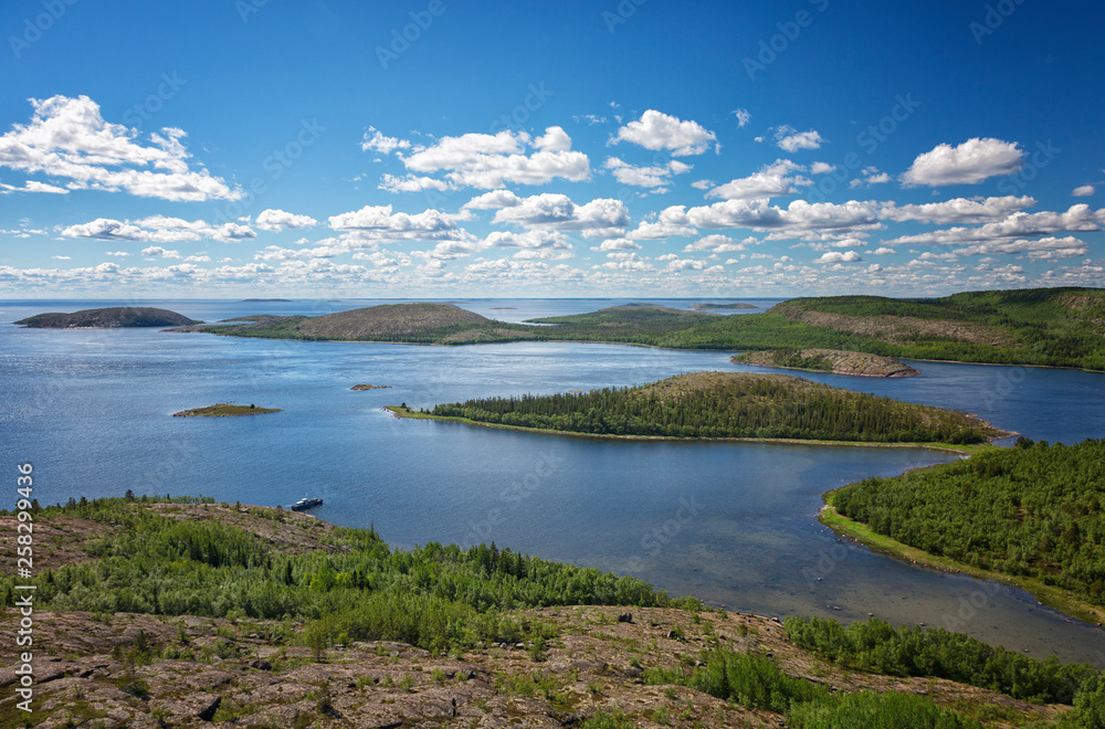 Island Body, an archipelago in the White Sea, view from the top of the island German Kuzov, Karelia, Russia