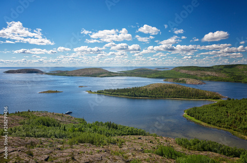 Island Body, an archipelago in the White Sea, view from the top of the island German Kuzov, Karelia, Russia