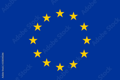 Flag of Europe with 12 golden stars on blue background.