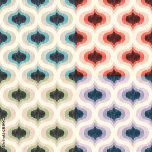 Retro Mid century 70s geometric wallpaper pattern. Funky colorful texture seamless background. 