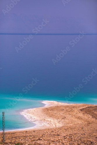 Salt on the shore. Dead Sea. Jordan landscape