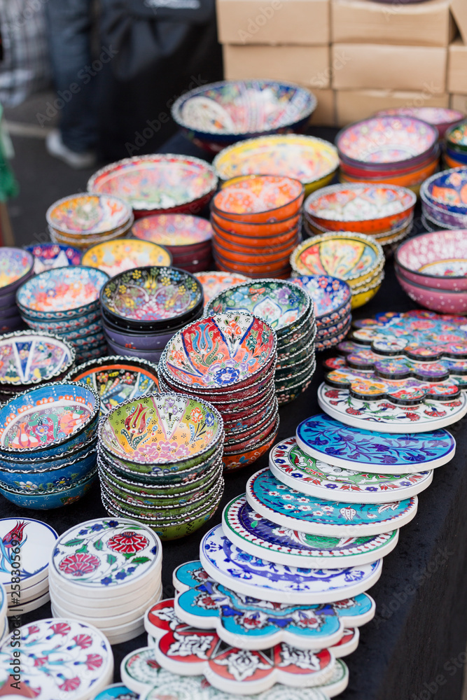 colorful crockery on the market