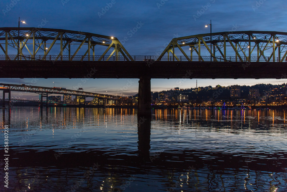 Portland downtown and columbia river