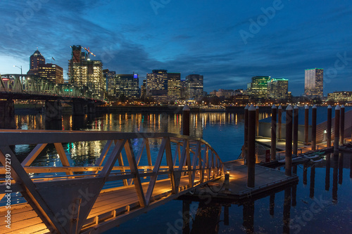 Portland downtown and columbia river photo