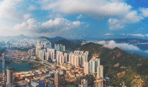 Fototapeta Naklejka Na Ścianę i Meble -  Aerial panoramic view of Hong Kong City from Lei Yue Mun