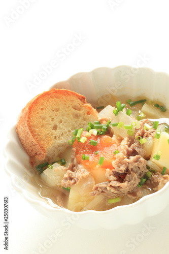 Homemade beef minestrone soup for comfort food image