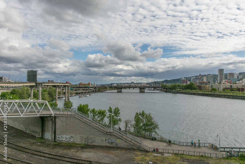 Portland downtown and columbia river