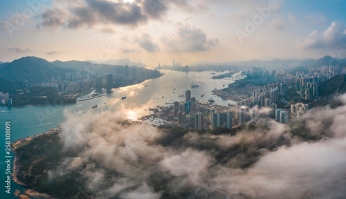Photography Aerial panoramic view of Hong Kong City from Lei Yue Mun