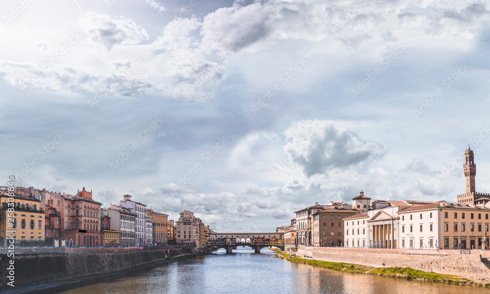 Panoramic view of the vecchio bridge, Florence