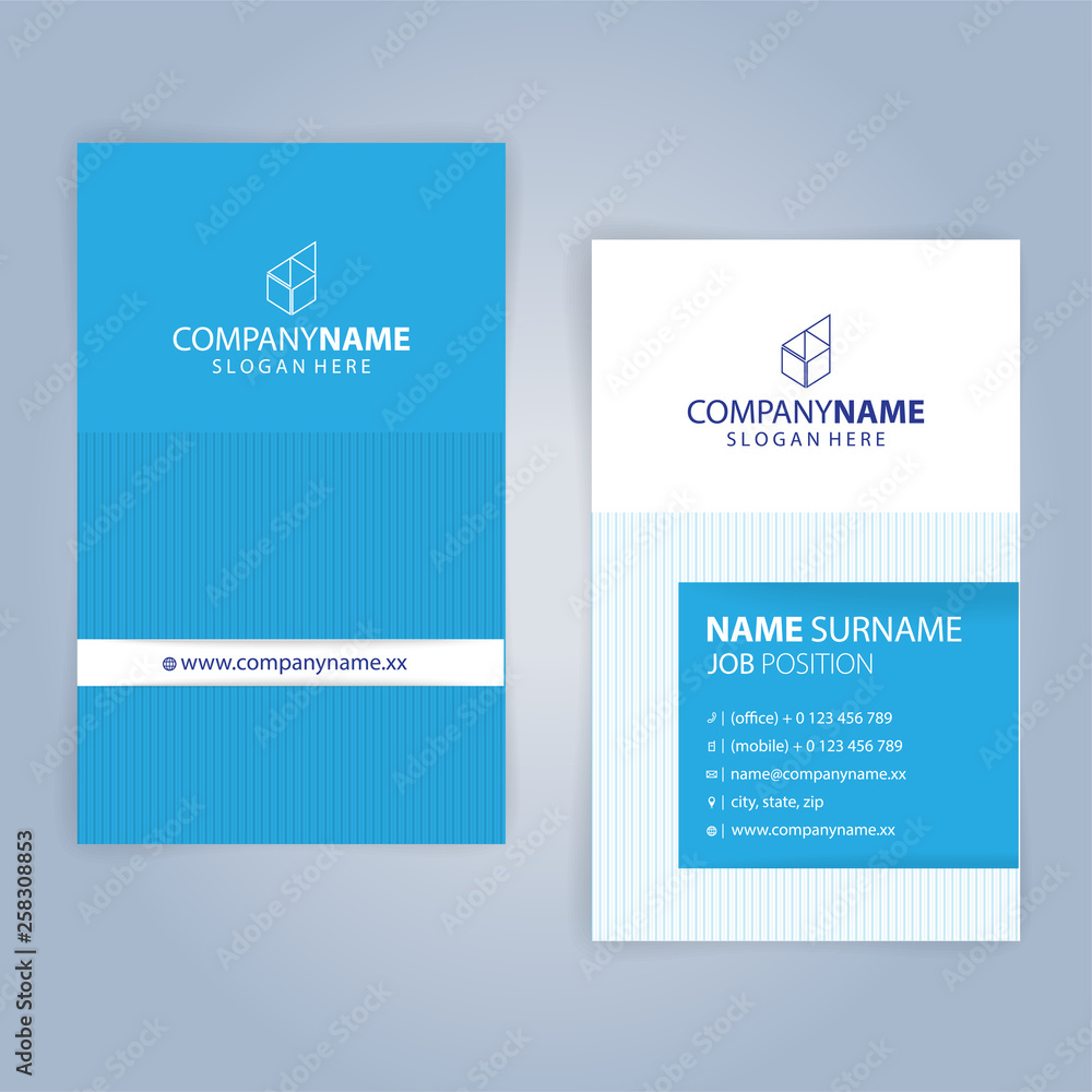Business card template. Blue and White, vertical, Illustration Vector10