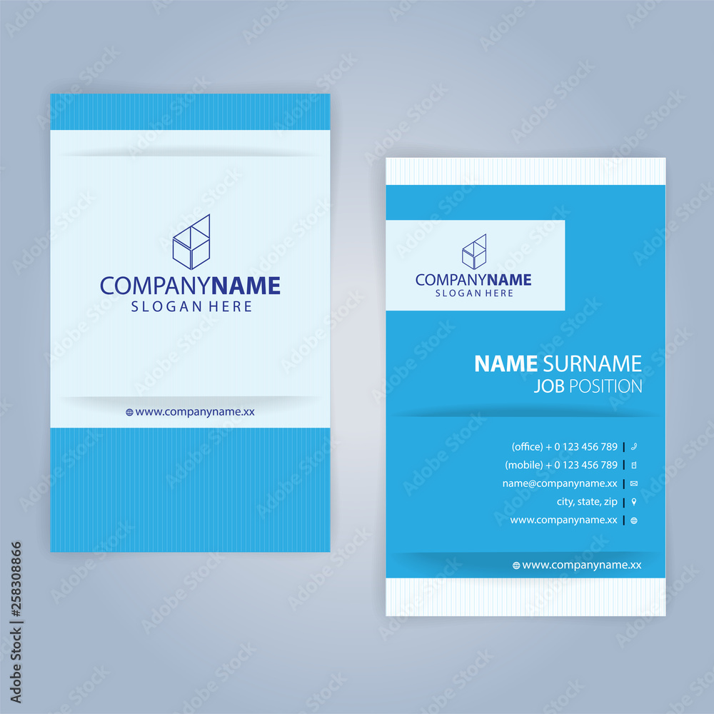 Business card template. Blue and White, vertical, Illustration Vector10