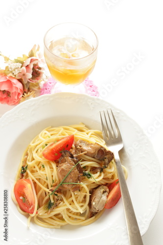 Smoked oyster and tomato spaghetti