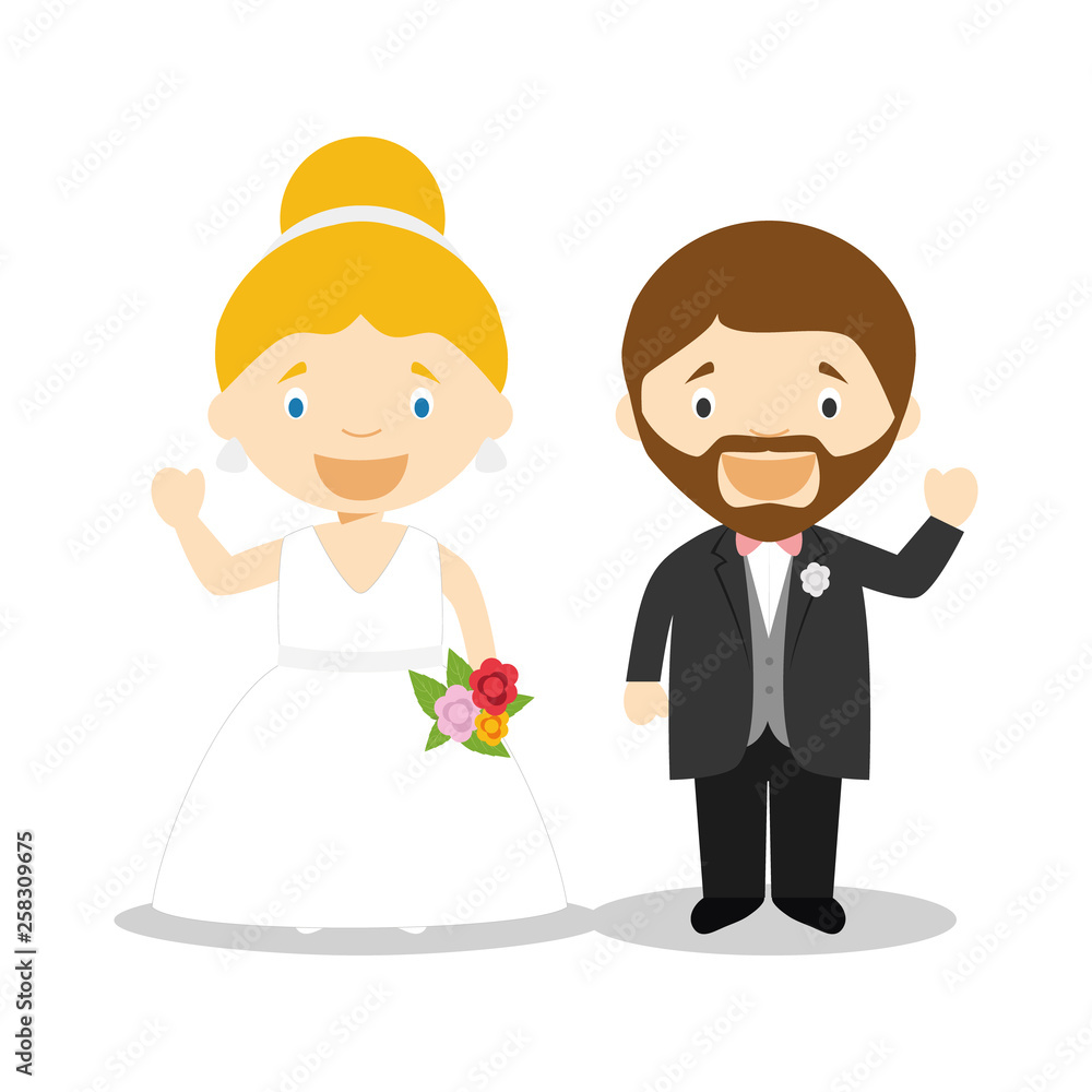 Caucasian newlywed couple in cartoon style Vector illustration Caucasian newlywed couple in cartoon style Vector illustration