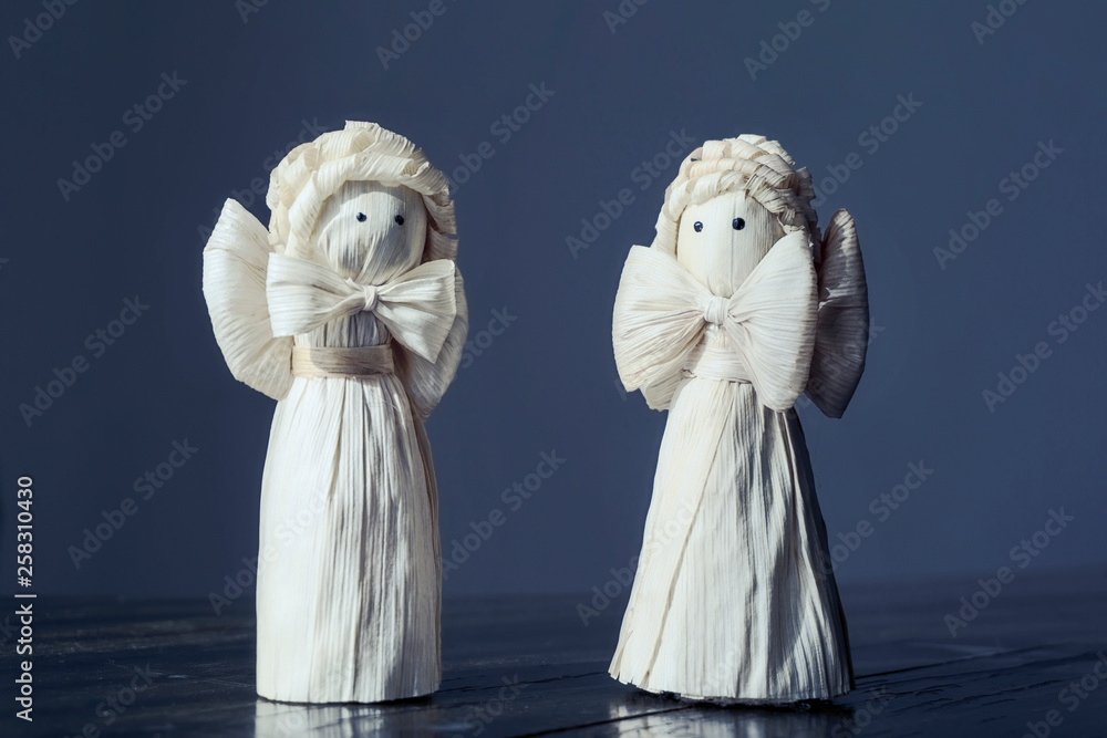 Two  handmade corn husk angels