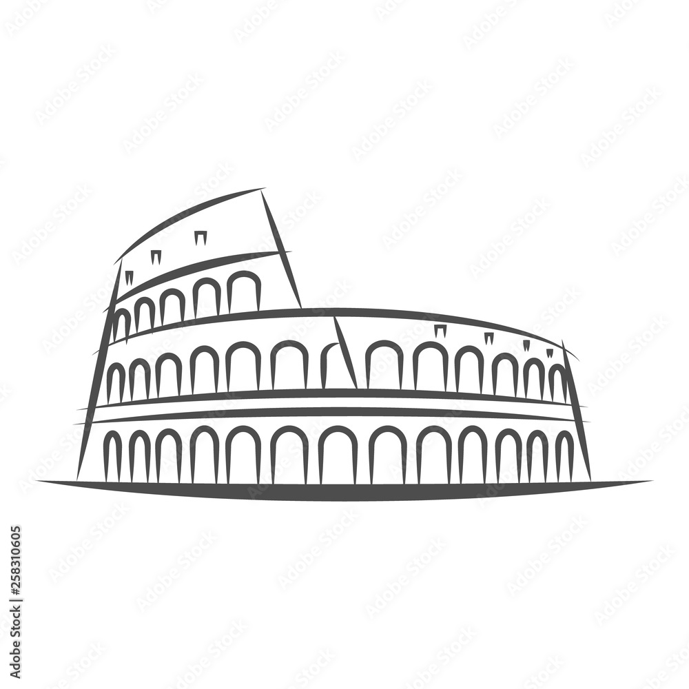 Naklejka premium Rome city line style illustration. Colosseum famous landmark in Rome. Architecture city symbol of Italy. Outline building vector illustration. Travel and tourism vector illustration. Eps 10