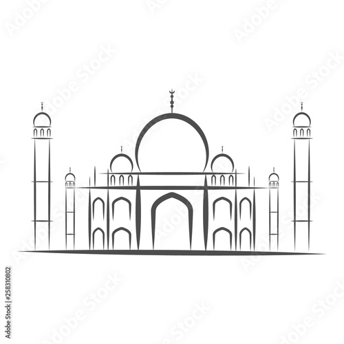 Temple Taj Mahal, Agra, India icons black and white silhouette isolated-vector illustration. White background. EPS 10