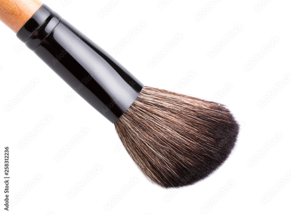 Various makeup brushes isolated over white. wooden makeup brushes. Duo fibre foundation makeup brush. Style. Fashion. Visage. Cosmetics. Various makeup brushes isolated over white. wooden makeup brushes. Duo fibre foundation makeup brush. Style. Fashion. Visage. Cosmetics.