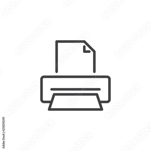 Printer printing paper line icon. linear style sign for mobile concept and web design. Print paper document outline vector icon. Symbol, logo illustration. Pixel perfect vector graphics