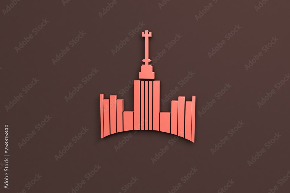3D illustration of Empire, red color with brown background. 3D illustration of Empire, red color with brown background.